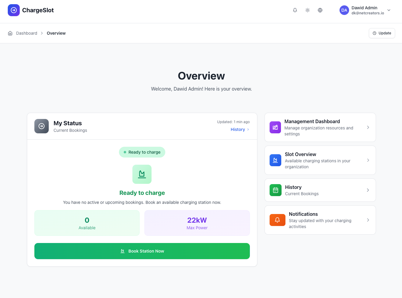 ChargeSlot Dashboard Interface